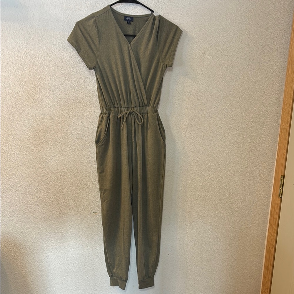 Daytrip Green Tapered Leg Jumpsuit with V-Neck